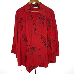 Soft Surroundings Shirt Womens PL Red Asian Lantern Print Asym Tunic Top